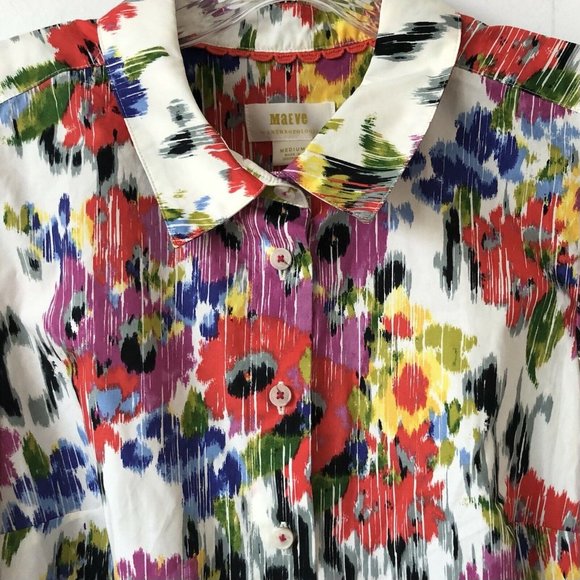 NWT Anthropologie Rachael Floral Button Down Top M Puff Sleeves - Picture 6 of 9